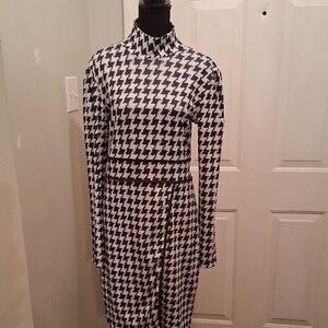 Houndstooth Black and White Midi Dress